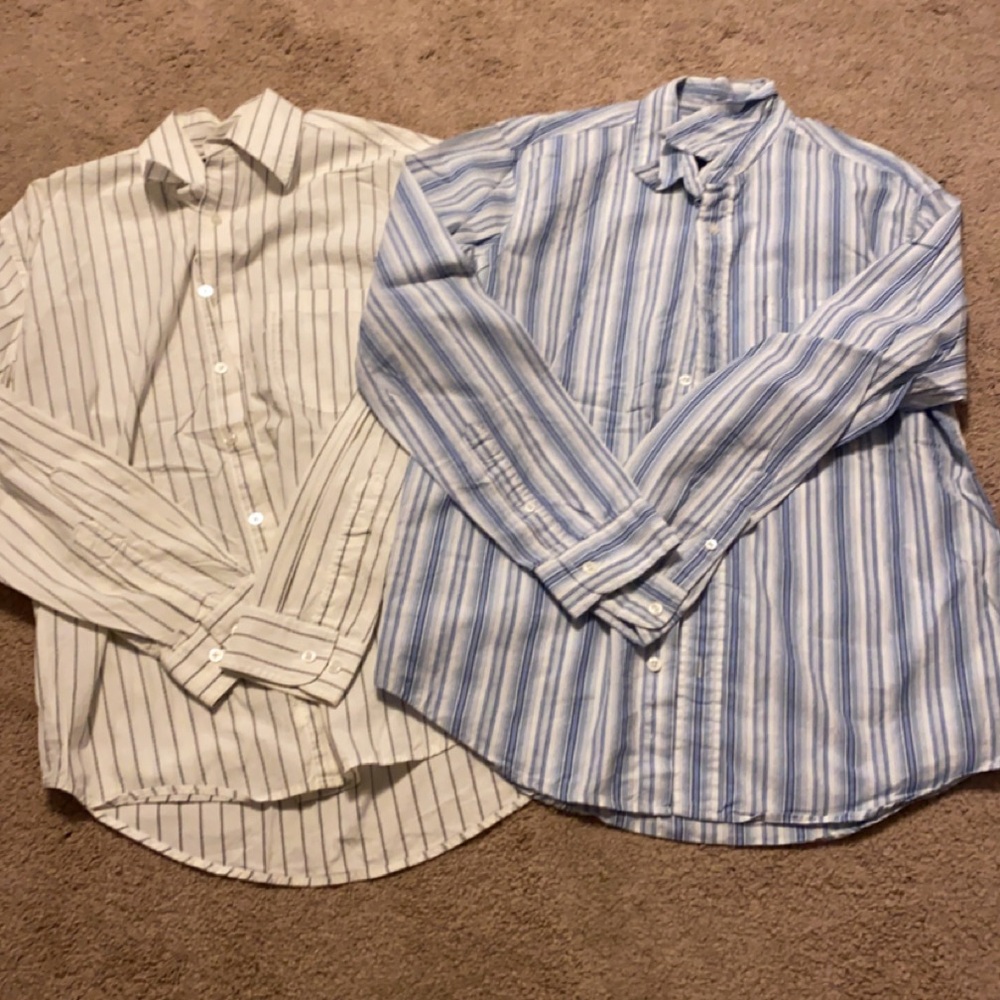 Aeropostale Blue and White Button Down Shirt with Vertical Stripes